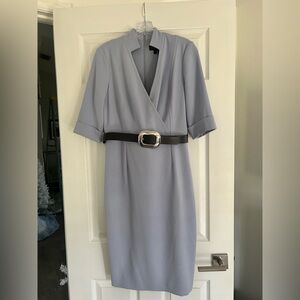 Donna Karan Light Blue Midi Dress with Belt